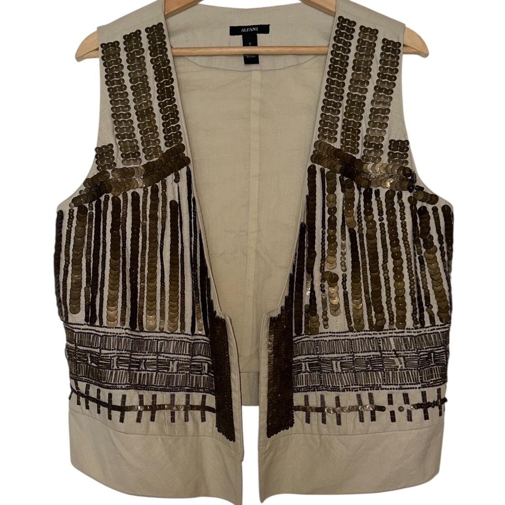 Tan linen sequin vest with a western boho vibe #festivalvibes #cochella - Picture 1 of 4